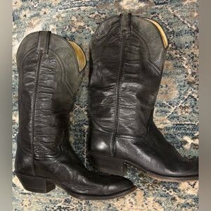 Men’s Black Vintage Hondo Handmade Leather Cowboy Boots, size 9.5 D